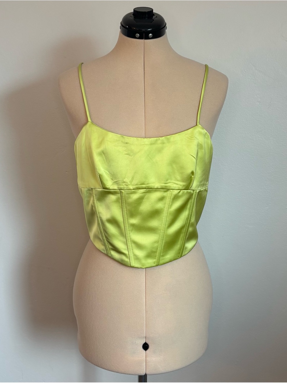 Jason Wu Lime Green Corset Cami Crop Top, Designer, Luxury, Neon, Zip, Straps, M
